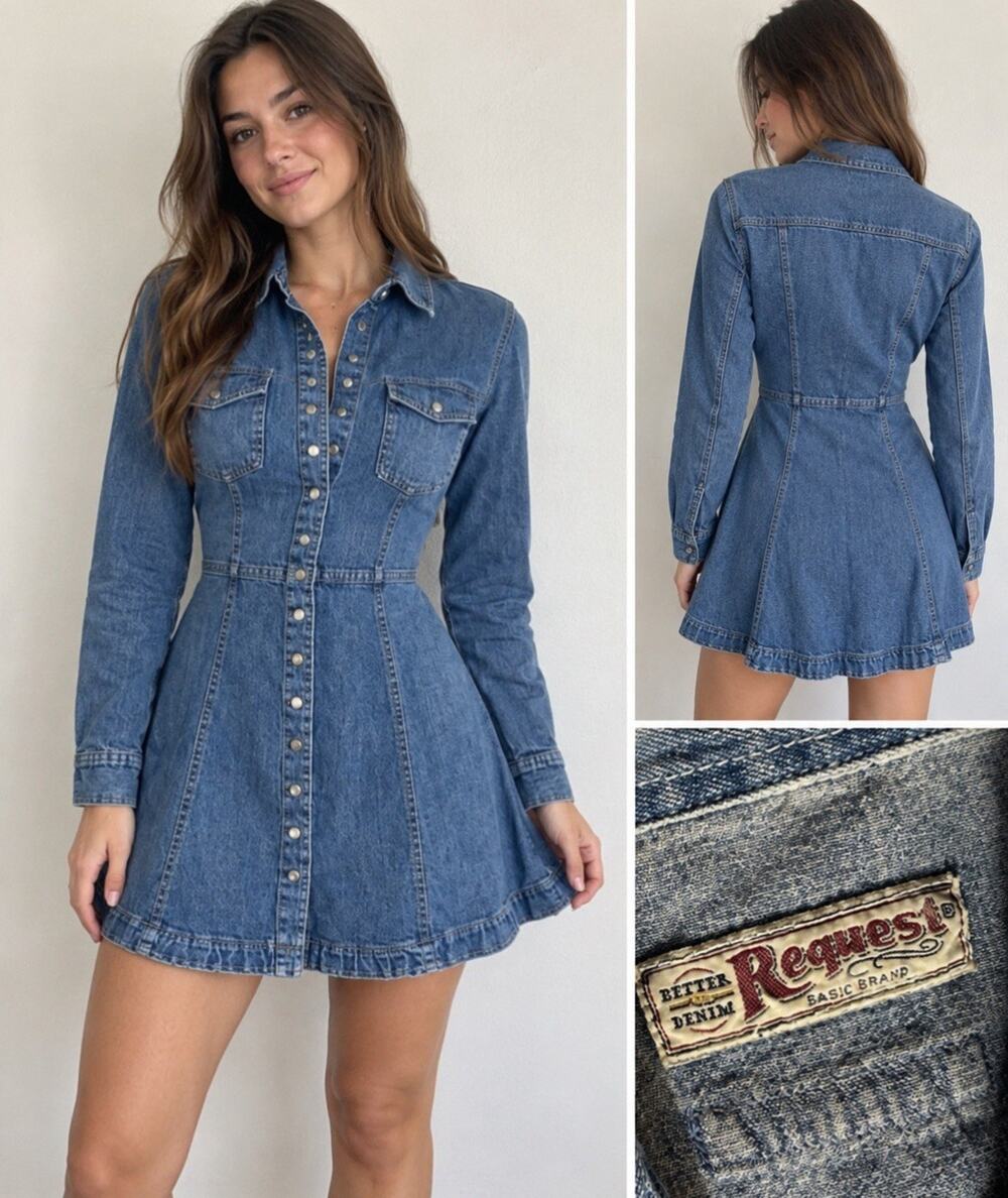 Y2K Indie 2000s Request Better Denim Fit and Flare Shirt Dress XS Rodeo Western